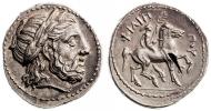 Tetradrachma 14,33 g, posmrtná (323-315) SNG 749/750, Zeus s vavř. věncem, jezdec na koni, dole delfín, zkouška sekem